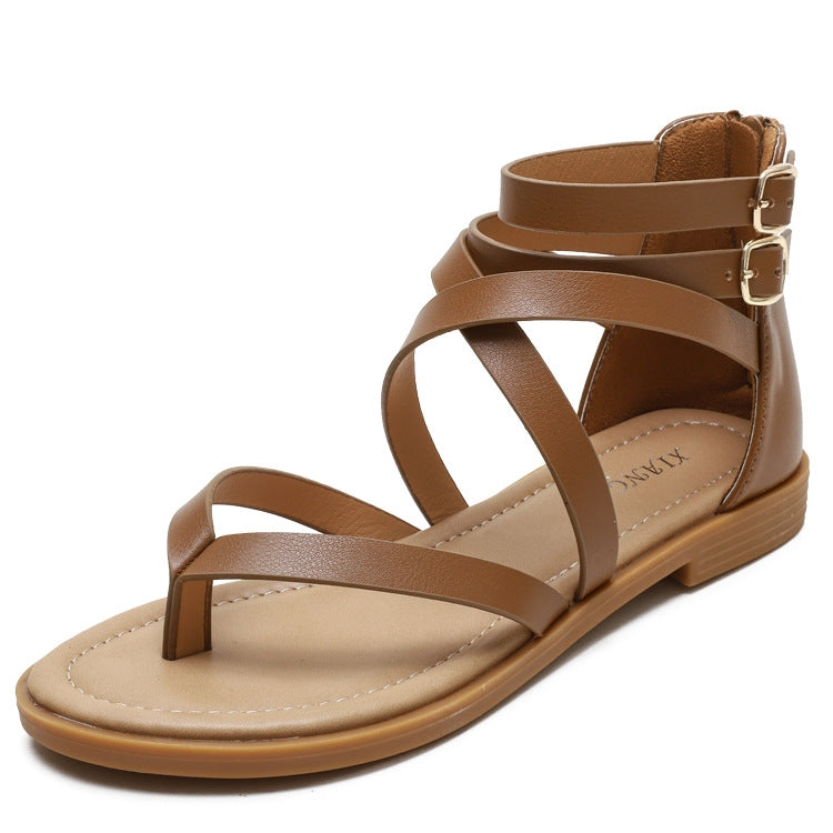 Sandales d'été pour femmes à brides croisées style romain, chaussures rétro à talons bas, 36, 37, 38, 39, 40, 41, 42