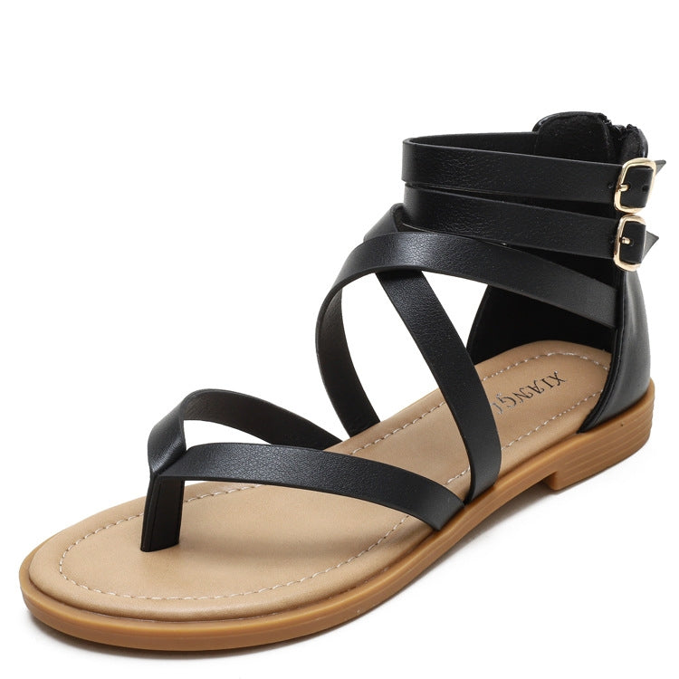 Sandales d'été pour femmes à brides croisées style romain, chaussures rétro à talons bas, 36, 37, 38, 39, 40, 41, 42