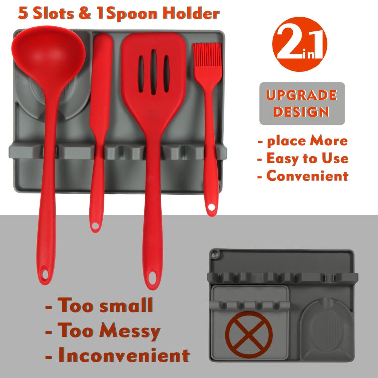 Support de cuillère en silicone 2 en 1 pour cuisine, Grand (Gris), Moyen (Gris), Moyen (Noir), Grand (Rouge), Moyen (Rouge), Grand (Bleu), Moyen (Bleu), Grand (Orange), Moyen (Orange), Grand (Vert), Moyen (Vert)