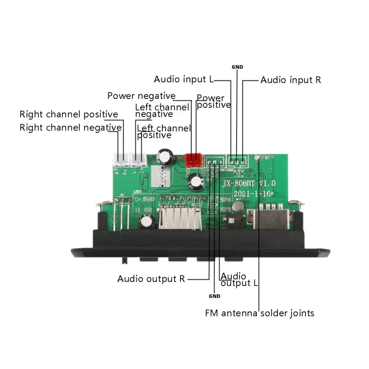 Carte de décodage MP3 avec enregistrement et appel, carte mère avec Bluetooth pour lecture de dossiers 12 V avec amplificateur de puissance, carte de décodage MP3