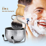 B3004 3 Pièces/Ensemble Outils de Coiffage Homme Brosse à Barbe en Nylon Support Bol à Mousse