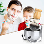 B3004 3 Pièces/Ensemble Outils de Coiffage Homme Brosse à Barbe en Nylon Support Bol à Mousse