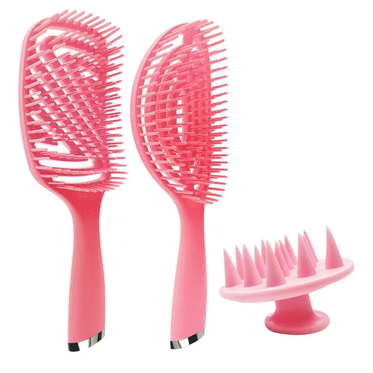 Lot de 3 peignes de coiffure en plastique pour cheveux bouclés, peigne à massage creux, rose 3 en 1, vert 3 en 1, noir 3 en 1, bleu 3 en 1