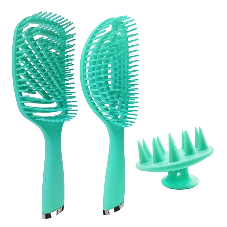 Lot de 3 peignes de coiffure en plastique pour cheveux bouclés, peigne à massage creux, rose 3 en 1, vert 3 en 1, noir 3 en 1, bleu 3 en 1