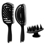 Lot de 3 peignes de coiffure en plastique pour cheveux bouclés, peigne à massage creux, rose 3 en 1, vert 3 en 1, noir 3 en 1, bleu 3 en 1