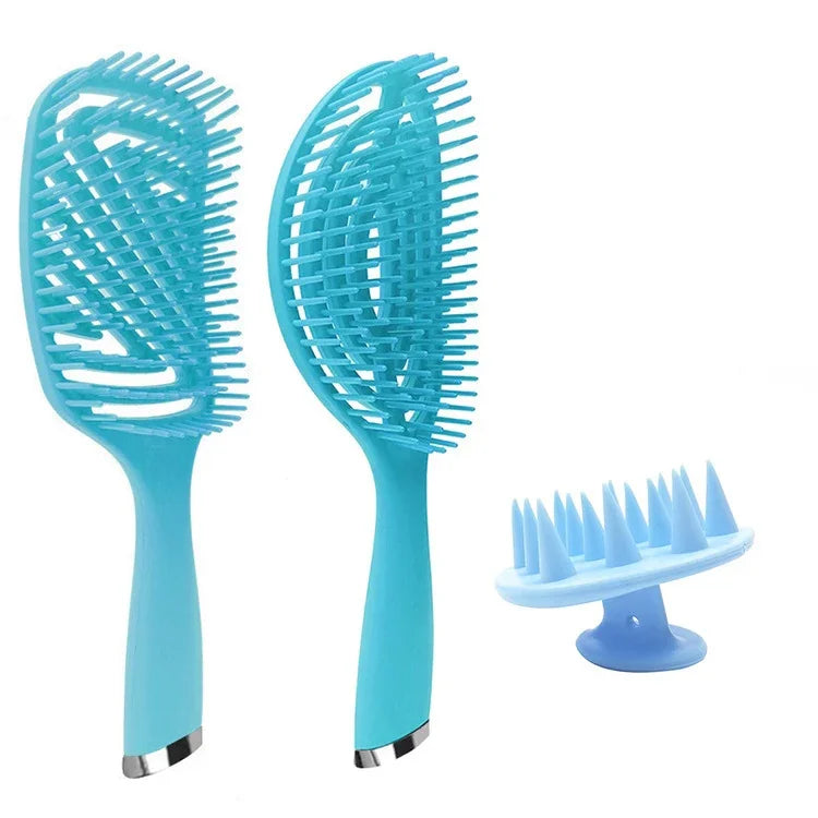 Lot de 3 peignes de coiffure en plastique pour cheveux bouclés, peigne à massage creux, rose 3 en 1, vert 3 en 1, noir 3 en 1, bleu 3 en 1