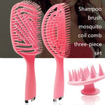 Lot de 3 peignes de coiffure en plastique pour cheveux bouclés, peigne à massage creux, rose 3 en 1, vert 3 en 1, noir 3 en 1, bleu 3 en 1