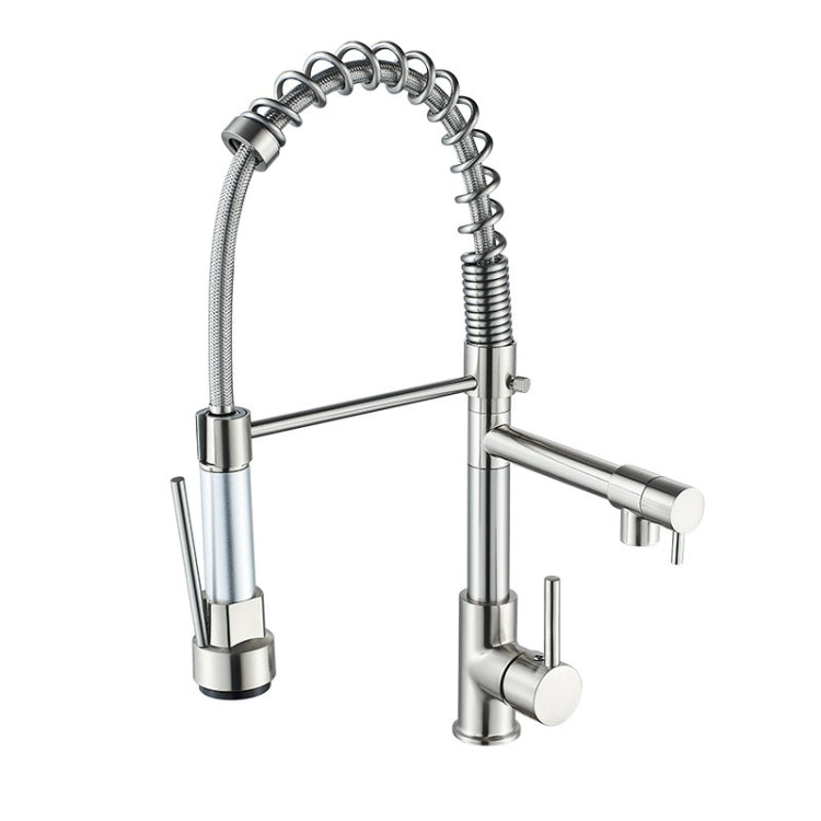 Robinet de cuisine rotatif en cuivre et nickel brossé à double sortie pour eau chaude et froide, argent brossé