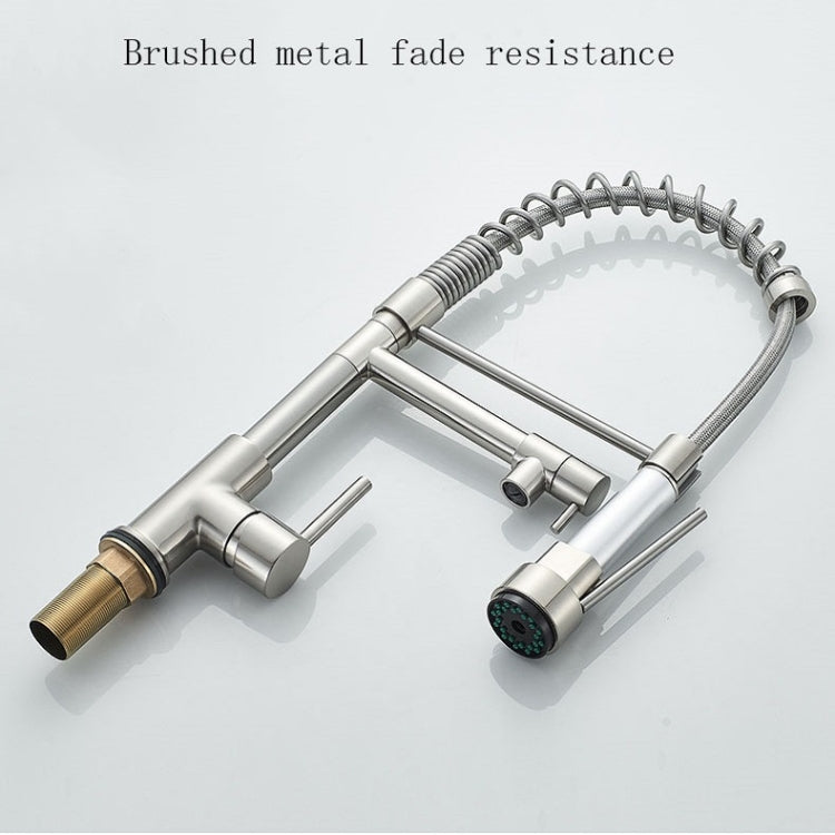 Robinet de cuisine rotatif en cuivre et nickel brossé à double sortie pour eau chaude et froide, argent brossé