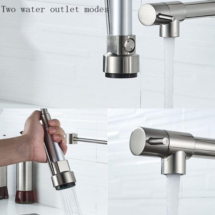 Robinet de cuisine rotatif en cuivre et nickel brossé à double sortie pour eau chaude et froide, argent brossé