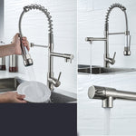 Robinet de cuisine rotatif en cuivre et nickel brossé à double sortie pour eau chaude et froide, argent brossé