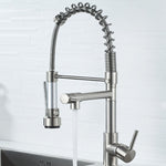 Robinet de cuisine rotatif en cuivre et nickel brossé à double sortie pour eau chaude et froide, argent brossé