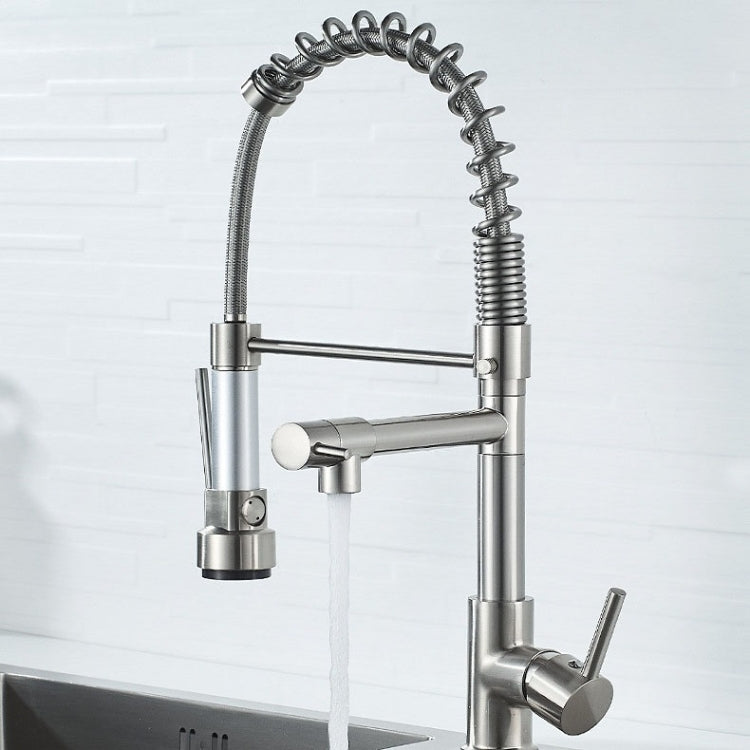 Robinet de cuisine rotatif en cuivre et nickel brossé à double sortie pour eau chaude et froide, argent brossé