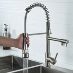 Robinet de cuisine rotatif en cuivre et nickel brossé à double sortie pour eau chaude et froide, argent brossé