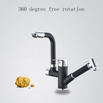 Robinet de cuisine extractible double, table d'eau chaude et froide, gâchette de roue coudée, gâchette de pulvérisation ronde, gâchette de pulvérisation cubique, déformation universelle ronde, déformation universelle cubique