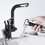 Robinet de cuisine extractible double, table d'eau chaude et froide, gâchette de roue coudée, gâchette de pulvérisation ronde, gâchette de pulvérisation cubique, déformation universelle ronde, déformation universelle cubique
