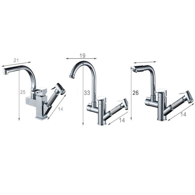 Robinet de cuisine extractible double, table d'eau chaude et froide, gâchette de roue coudée, gâchette de pulvérisation ronde, gâchette de pulvérisation cubique, déformation universelle ronde, déformation universelle cubique