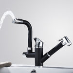 Robinet de cuisine extractible double, table d'eau chaude et froide, gâchette de roue coudée, gâchette de pulvérisation ronde, gâchette de pulvérisation cubique, déformation universelle ronde, déformation universelle cubique