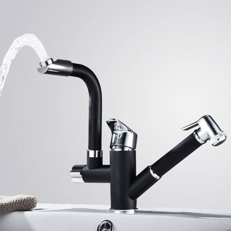 Robinet de cuisine extractible double, table d'eau chaude et froide, gâchette de roue coudée, gâchette de pulvérisation ronde, gâchette de pulvérisation cubique, déformation universelle ronde, déformation universelle cubique