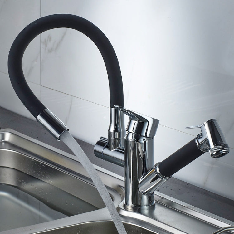 Robinet de cuisine extractible double, table d'eau chaude et froide, gâchette de roue coudée, gâchette de pulvérisation ronde, gâchette de pulvérisation cubique, déformation universelle ronde, déformation universelle cubique