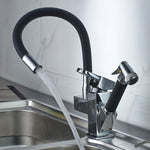 Robinet de cuisine extractible double, table d'eau chaude et froide, gâchette de roue coudée, gâchette de pulvérisation ronde, gâchette de pulvérisation cubique, déformation universelle ronde, déformation universelle cubique