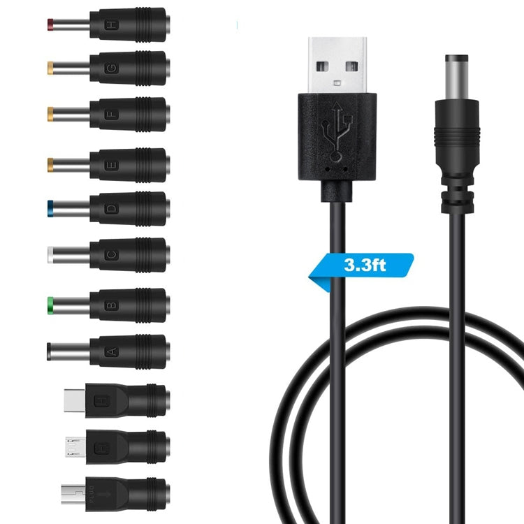 Cordon d'alimentation DC USB multi-fonction avec prise interchangeable, câble de charge USB, 8 en 1, 11 en 1