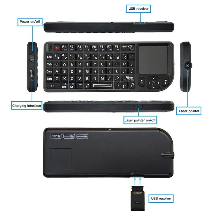A8 Mini Clavier et souris sans fil avec clavier tactile laser, rétroéclairage blanc anglais, rétroéclairage coloré anglais