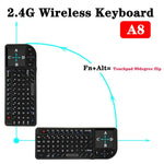 A8 Mini Clavier et souris sans fil avec clavier tactile laser, rétroéclairage blanc anglais, rétroéclairage coloré anglais