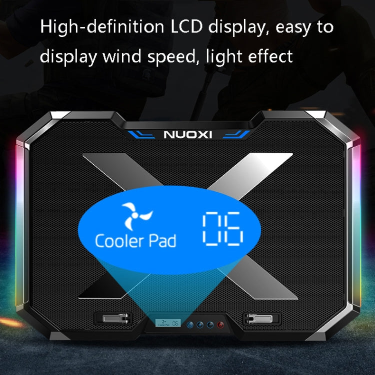 Base de Refroidissement d'Ordinateur NUOXI Q8 avec Radiateur pour Ordinateur Portable, Écran LCD et Bouton de Contrôle Luminescence RBG