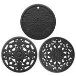 Ensemble de 3 sous-plats en silicone creux anti-brûlure, motif fleur, pour bols et casseroles, Noir, Jaune, Bleu, Vert, Violet, Gris