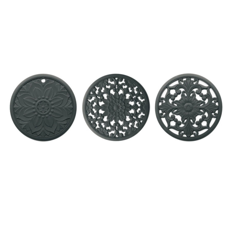 Ensemble de 3 sous-plats en silicone creux anti-brûlure, motif fleur, pour bols et casseroles, Noir, Jaune, Bleu, Vert, Violet, Gris