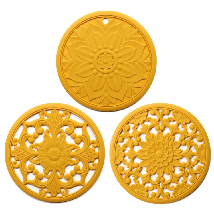 Ensemble de 3 sous-plats en silicone creux anti-brûlure, motif fleur, pour bols et casseroles, Noir, Jaune, Bleu, Vert, Violet, Gris