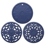 Ensemble de 3 sous-plats en silicone creux anti-brûlure, motif fleur, pour bols et casseroles, Noir, Jaune, Bleu, Vert, Violet, Gris