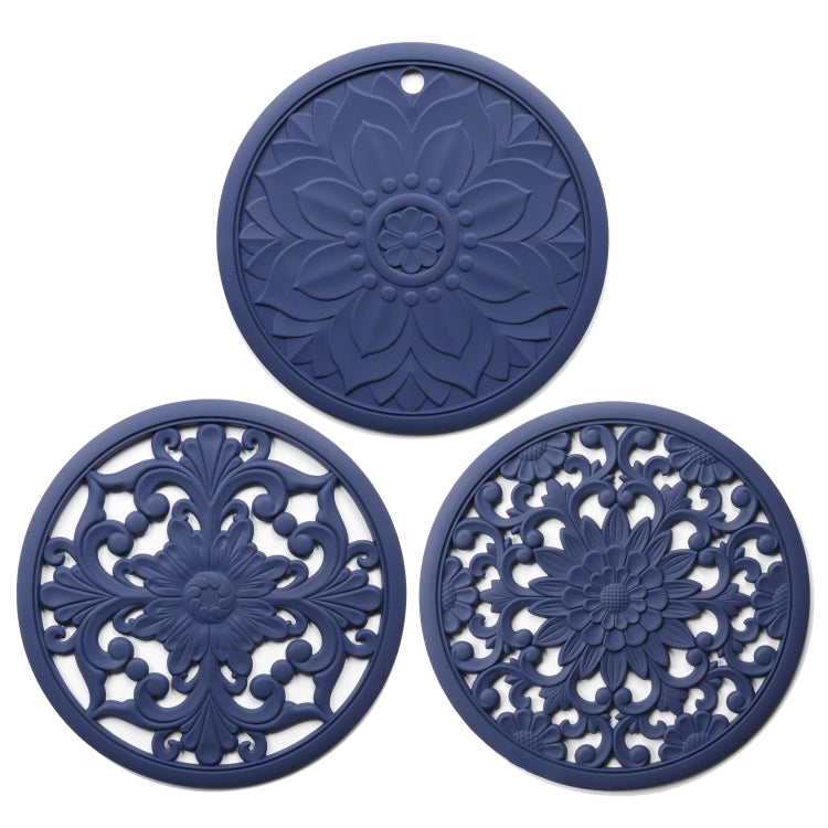 Ensemble de 3 sous-plats en silicone creux anti-brûlure, motif fleur, pour bols et casseroles, Noir, Jaune, Bleu, Vert, Violet, Gris