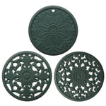 Ensemble de 3 sous-plats en silicone creux anti-brûlure, motif fleur, pour bols et casseroles, Noir, Jaune, Bleu, Vert, Violet, Gris