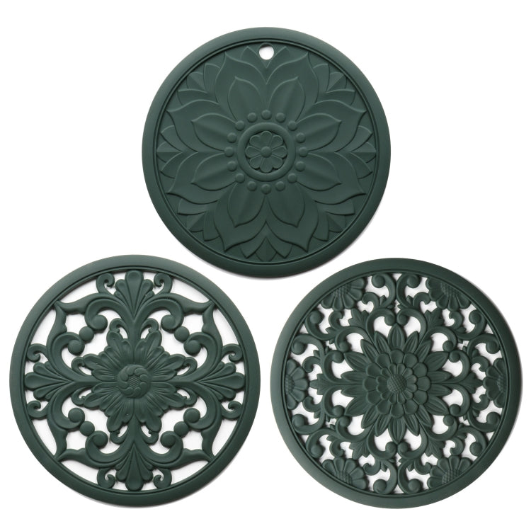 Ensemble de 3 sous-plats en silicone creux anti-brûlure, motif fleur, pour bols et casseroles, Noir, Jaune, Bleu, Vert, Violet, Gris