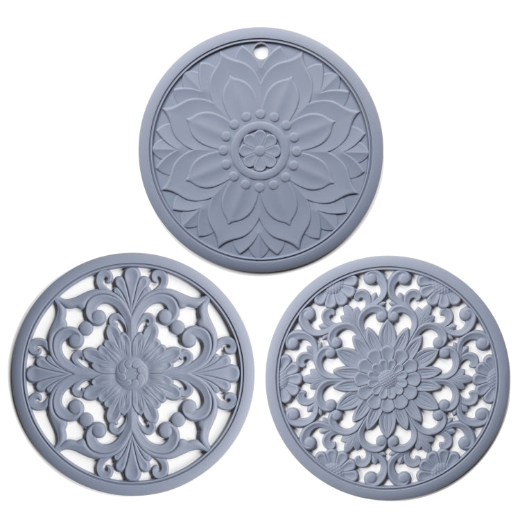 Ensemble de 3 sous-plats en silicone creux anti-brûlure, motif fleur, pour bols et casseroles, Noir, Jaune, Bleu, Vert, Violet, Gris