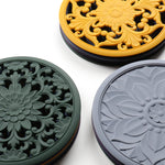 Ensemble de 3 sous-plats en silicone creux anti-brûlure, motif fleur, pour bols et casseroles, Noir, Jaune, Bleu, Vert, Violet, Gris