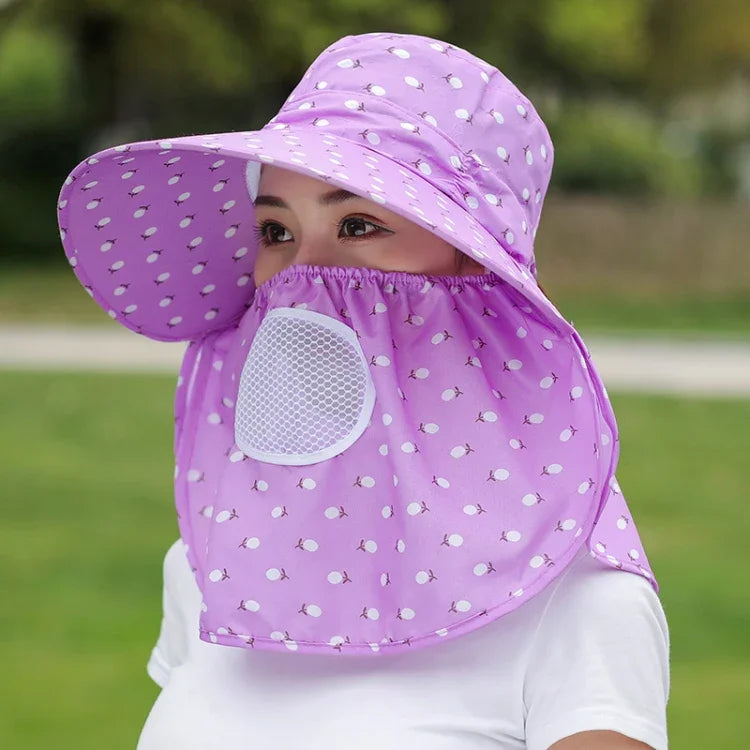 2 Pcs Chapeau de Protection Solaire à Imprimé Cerise, Cache-visage pour l'extérieur, Motif Cerise (Violet), Motif Cerise (Rose Abricot), Motif Cerise (Rose Lotus), Motif Cerise (Rose Rouge), Motif Cerise (Rose Orange), Motif Cerise (Marron)