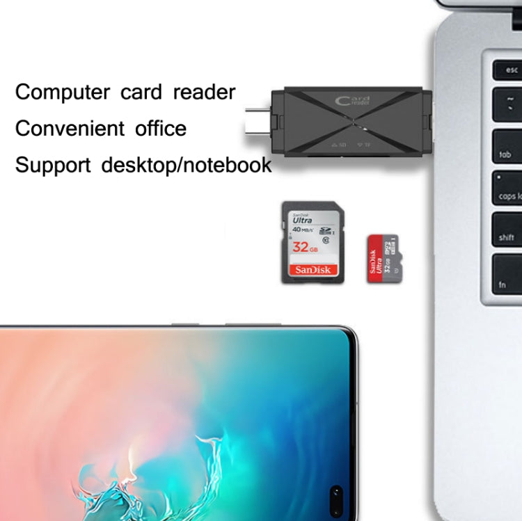Lecteur de carte OTG YH-109 SD/TF/Type-C/Micro USB/USB pour ordinateur PC et téléphone mobile, blanc, noir