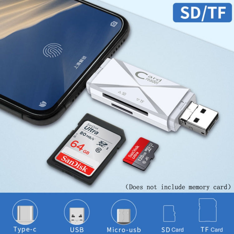Lecteur de carte OTG YH-109 SD/TF/Type-C/Micro USB/USB pour ordinateur PC et téléphone mobile, blanc, noir