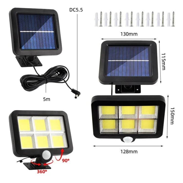 Lampe murale solaire séparée pour cour extérieure, étanche, à induction corporelle, 128 COB