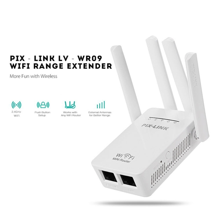 PIX-LINK LV-WR09 Répéteur Extenseur de Portée WiFi 300Mbps Mini Routeur, Prise US, Prise EU, Prise UK, Prise AU