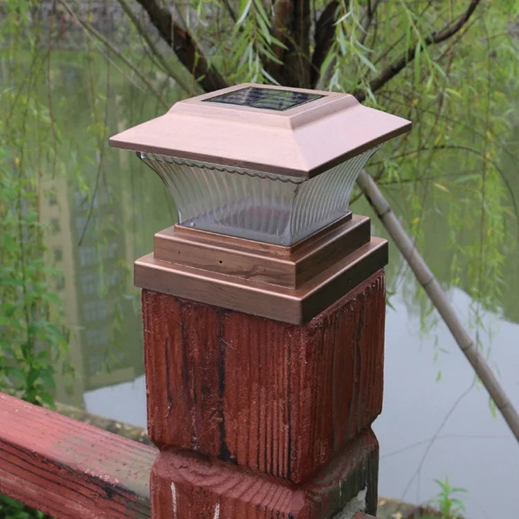 Lampe Solaire Colonne Extérieure IP44 Étanche, Lumière de Clôture de Jardin Solaire, Lampe de Rue Solaire, Coque Noire + Lumière Blanche, Coque Noire + Lumière Chaude, Coque Bronze Doré + Lumière Blanche, Coque Bronze Doré + Lumière Chaude