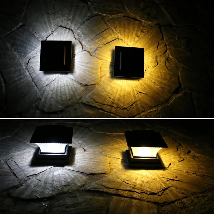 Lampe Solaire Colonne Extérieure IP44 Étanche, Lumière de Clôture de Jardin Solaire, Lampe de Rue Solaire, Coque Noire + Lumière Blanche, Coque Noire + Lumière Chaude, Coque Bronze Doré + Lumière Blanche, Coque Bronze Doré + Lumière Chaude