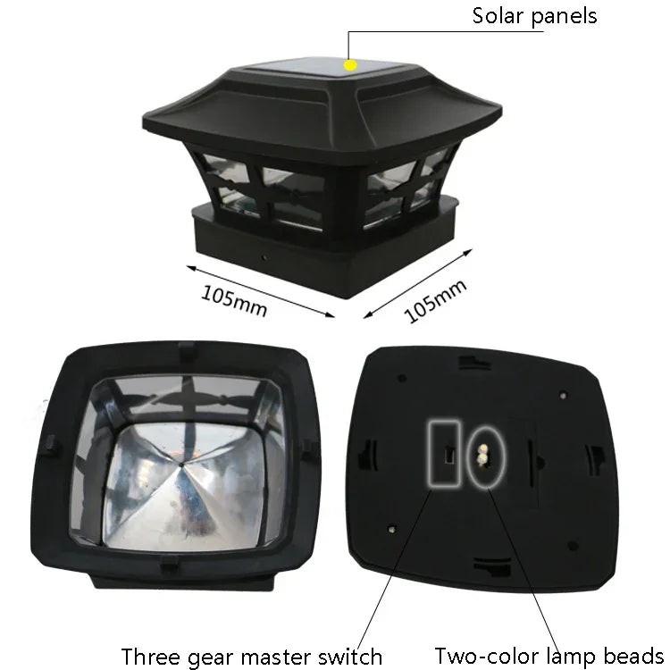 Lampe solaire de colonne extérieure de 4 pouces, lumière blanche + blanc chaud, pour jardin, noire, blanche