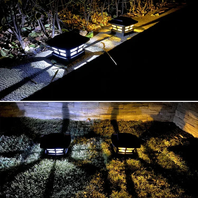 Lampe solaire de colonne extérieure de 4 pouces, lumière blanche + blanc chaud, pour jardin, noire, blanche