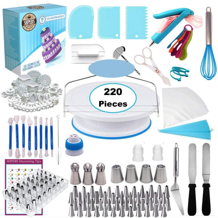 Ensemble de 220 douilles de décoration pour plateau tournant à gâteau, outils de cuisson, moule à fondant, 220 pièces/ensemble