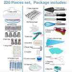Ensemble de 220 douilles de décoration pour plateau tournant à gâteau, outils de cuisson, moule à fondant, 220 pièces/ensemble