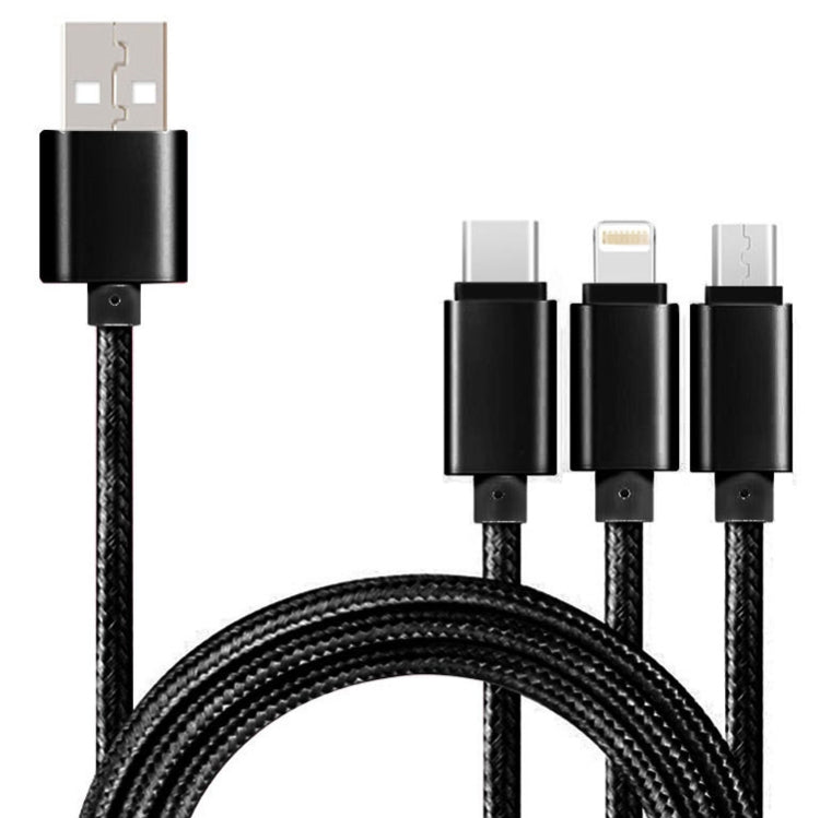 5 câbles de données tressés 2 A 3 en 1 USB vers USB-C/Type-C + 8 broches + Micro USB, USB vers USB-C/Type-C + 8 broches + Micro USB
